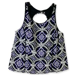 Nwot TROPICAL ESCAPE Bikni Top 20W Black-White-Purple Sleeveless Stretchy Adjust